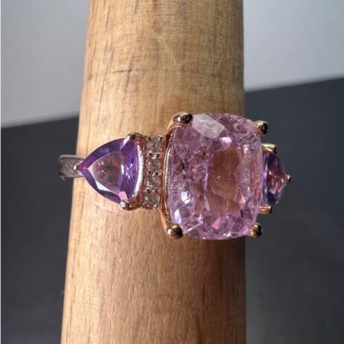 Pink kunzite 18k rose gold over sterling silver ring 3.03 ctw size 9