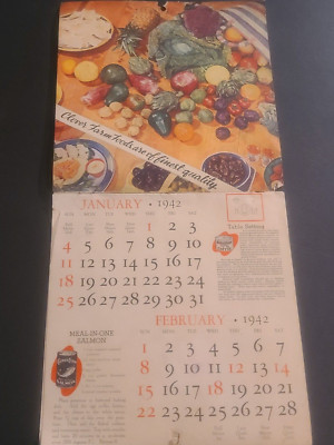 Vintage Clover Farm Foods/Stores 1942 Christmas Calendar (MISSING 4 MONTHS)