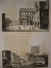 Abbaye Santi Vito e Salvo San Salvo et Château de Lucera Belle gravure vers 1835