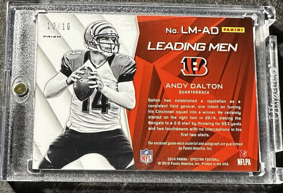 2014 Panini Spectra Leading Men Signatures Gold Auto Andy Dalton 10/10 - Image 2 of 2