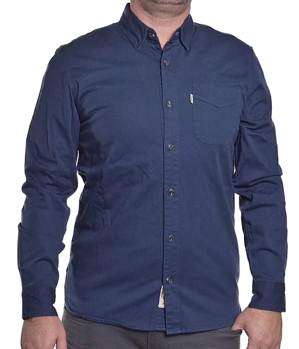 Levis Mens Navy Blue Thick Cotton Button Up Shirt Small