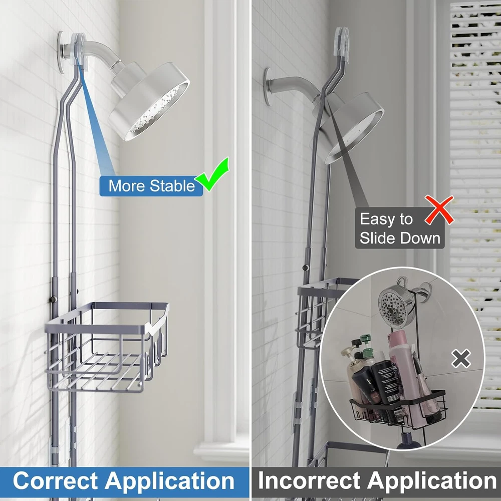 Shower Caddy, Upgraded Extended Length Shower Caddy over Showerhead No Blocking
