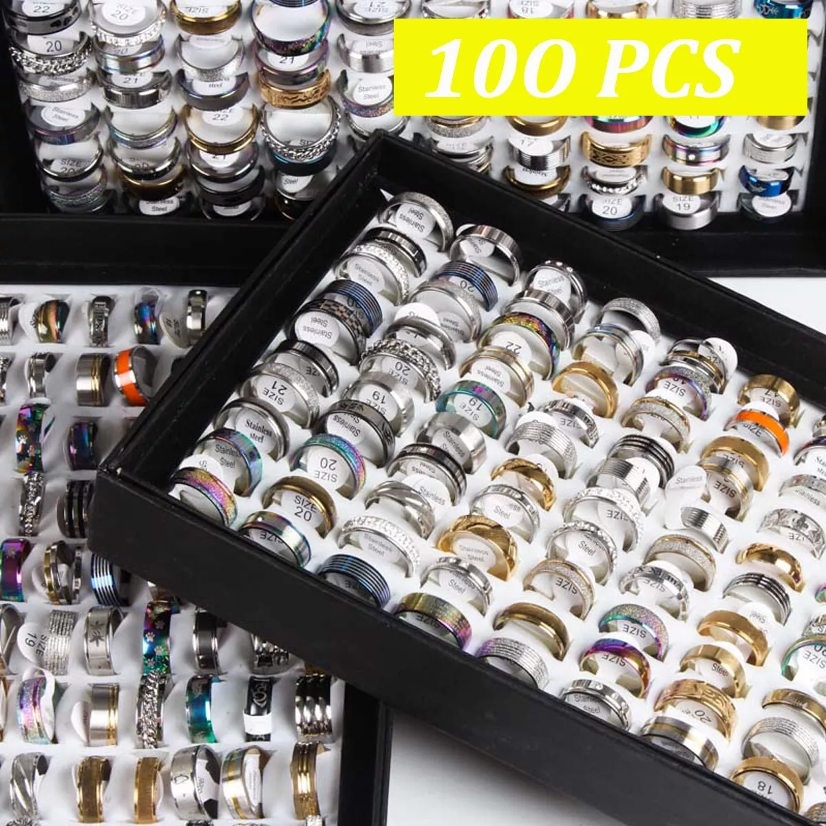 Wholesale 100pcs BULK LOT mixed STAINLESS STEEL RINGS MEN S Fashion Wedding Ring