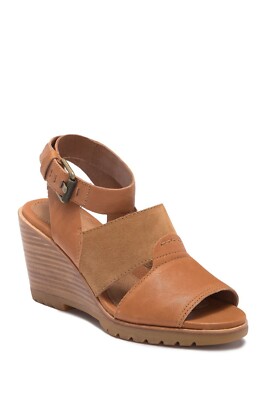 Sorel After Hours Sandal Comfy Wedge in Camel Brown Leather $160, Sz 10, NIB