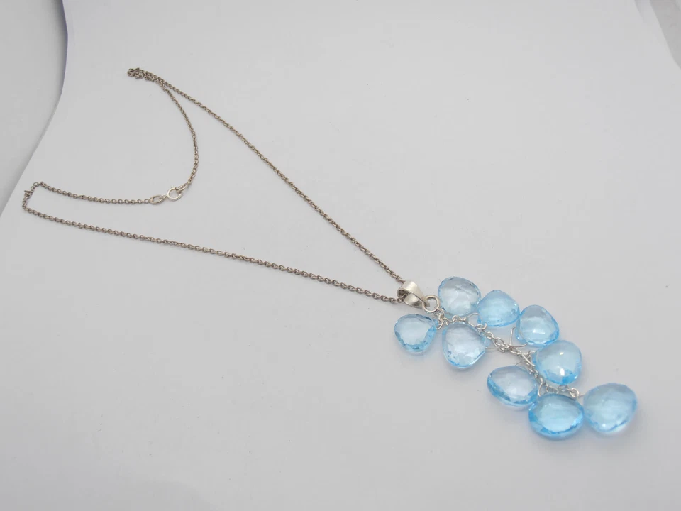 Ciondolo e Catenina in Argento 925 con Topazi Azzurri naturali - Pendente Pietra - Immagine 4 di 4