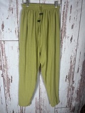 Vtg 90s Women's Pants Sz M Green High Waist Pleated Tapered Leg Pull On Boho