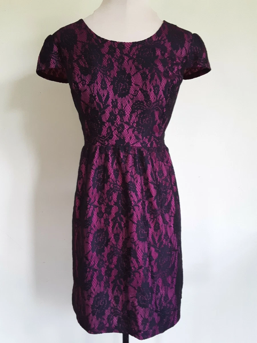 Pink dress with black lace overlay cheap