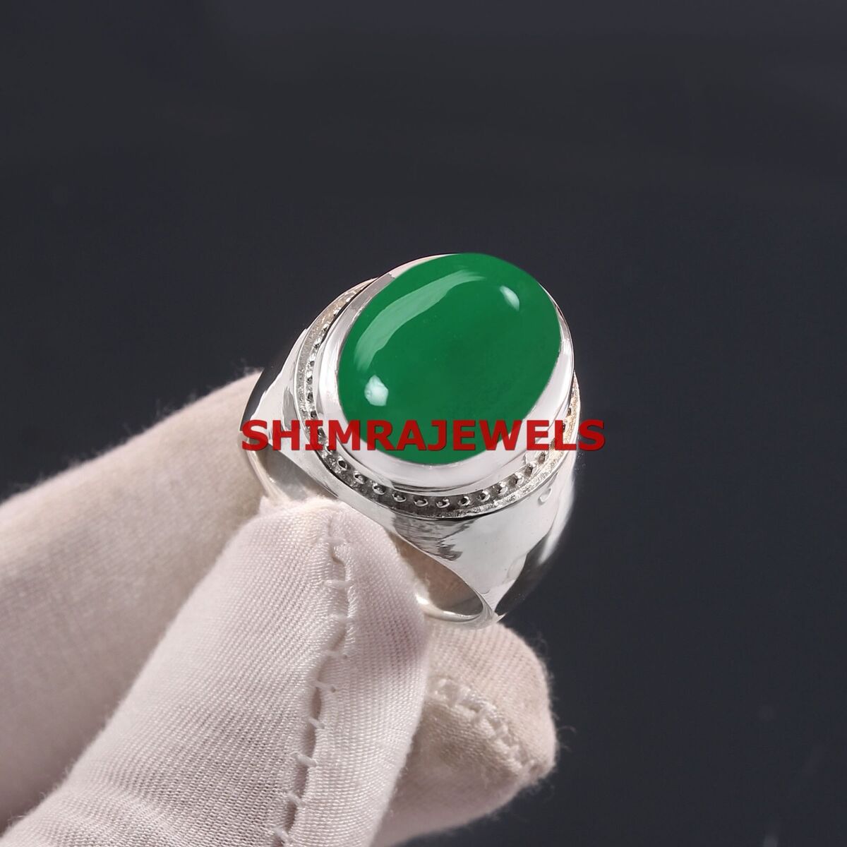 Natural Green Onyx Gemstone With 925 Sterling Silver Men's Natural Green Onyx Gemstone With 925 Sterling Silver Men's