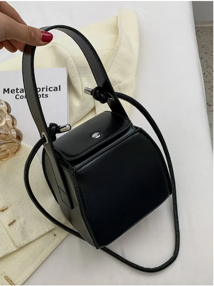 Black Mini Buckle Detail Snap Button Bucket Bag - Image 4 of 4