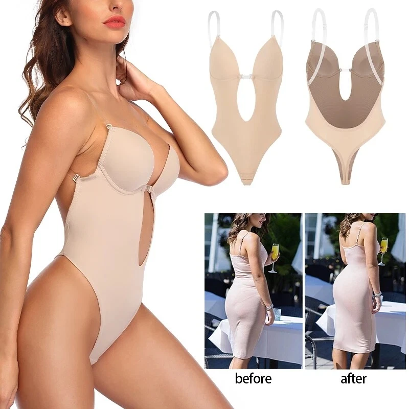 Fajas Colombianas Backless Invisible Body Shaper U Plunge Bra Bodysuit  Underwear