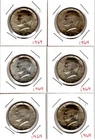90% Silver coins.  6 individual 1964 Kennedy Half Dollars. Circulated.