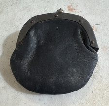 Vintage Women s Black Leather Coin Purse Kiss Lock Metal Frame Clasp