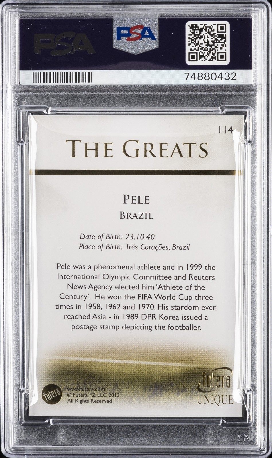 2013 FUTERA UNIQUE WORLD FOOTBALL #114 PELE PSA 8 view 2