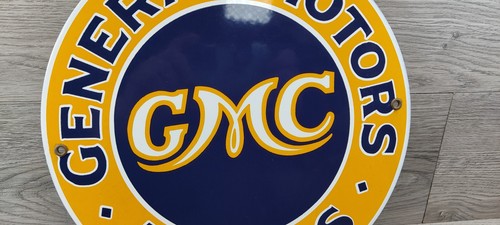 VINTAGE DEALERSHIP GMC GENERAL MOTORS TRUCKS DEALER METAL PORCELAIN SIGN 12" - Picture 3 of 14