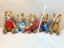 VTG Artisan Mini Felted Teddy Bear Lot Of 5 Fully Jointed Embroidered Feet L K