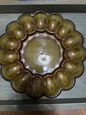 Hobnail Amber Carnival by Indiana Glass 11" Deviled Egg 15 Egg Serving Platter