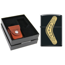 Zippo Karma Boomerang Black Matte & Leather Pouch Gift Box Set