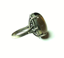 VINTAGE RARE WOMENS MOONSTONE GRAY .700 SILVER OVAL RING SZ 4 TOP 19mm WIDE