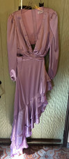 NWT Ieena Mac Duggal Lilac Plunge Neck Cut Out Asymmetrical Ruffle Gown Size 12 
