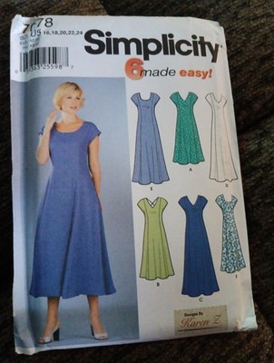 Vtg Simplicity 7078 Misses' Dress In 2 Lengths 6 Variations Sz 16-24 NEW UNCUT 