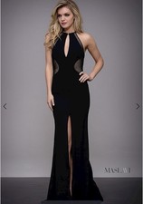 Jovani M507 Black Floor Length Gown Mesh Sides Back High Front Slit Size 0