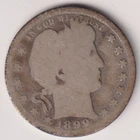 1899 P BARBER QUARTER DOLLAR 90% SILVER PENNSYLVANIA .25¢ UNITED STATES AMERICA
