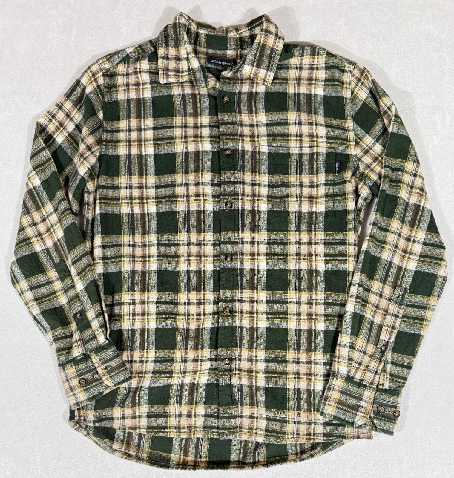 Eddie Bauer Shirt Mens Small Plaid Flannel Button Up Long Sleeve Outdoor Green