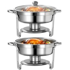 Round Chafers Catering Food Warmer 6Qt Chafing Dish Buffet Set With Glass Lid