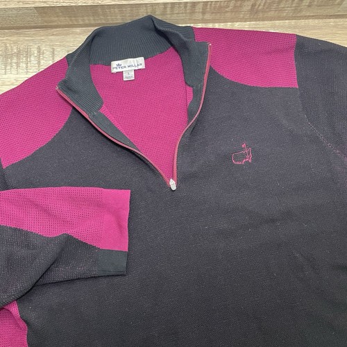 Peter Millar Masters Tournament Merino Wool Quarter Zip Pullover Black Purple L