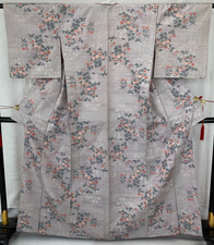 Japanese Vintage Kimono Silk Purple Tumugi No Lining Traditional Length 63 in