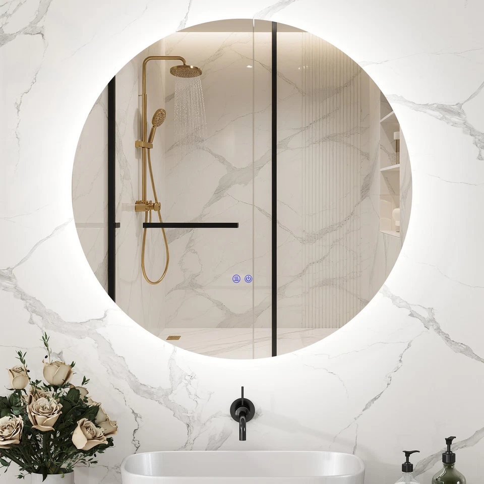 kleankin Specchio Bagno con Luci LED, Controllo Touch e Antiappannamento Ø60 cm - Immagine 2 di 4