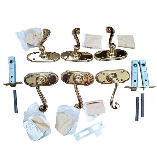 Vintage Made in England Brass Princess Door Handle Set of 6 with Legge Locks