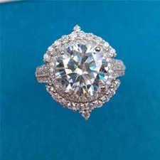 3Ct Round Certified Natural Moissanite Women's Ring 14K White Gold Plated Silver