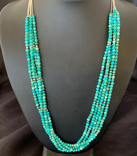 Navajo Sterlingsilber Heishi blau türkis Perlenkette 22"" Anhänger 10921 - Bild 2 von 12