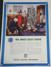 Union Pacific Railroad Picture Magazine Ad Train Advertisement Vtg Christmas