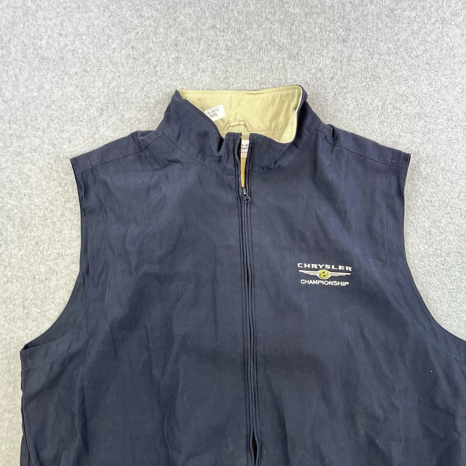 Chaleco cortavientos Chrysler Championship para hombre grande azul sin mangas cremallera completa adulto Foto 4 de 4