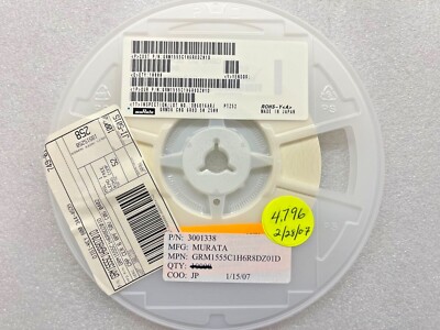 (4,796 PIECE REEL) GRM1555C1H6R8DZ01D, MURATA, CAP CER 6.8PF 50V C0G/NP0 0402