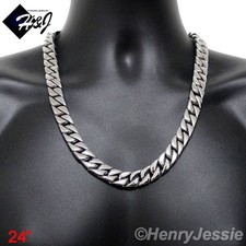 24"MEN Stainless Steel HEAVY WIDE 14x4mm Silver Cuban Curb Link Chain Necklace