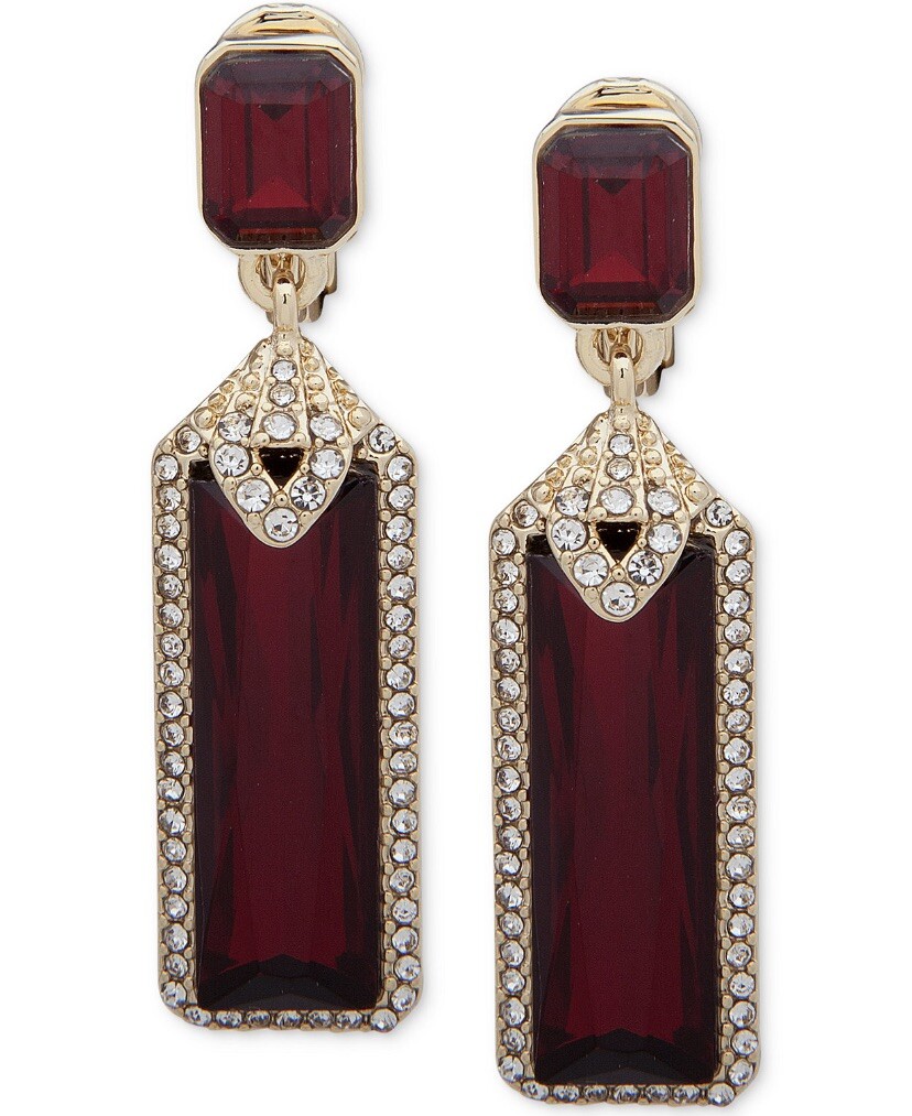Ralph Lauren Gold Tone Red & Clear Crystal EZ Comfort Clip