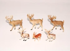 6 VTG Miniature Plastic Reindeer Deer Figures Christmas Display Buck Hong Kong