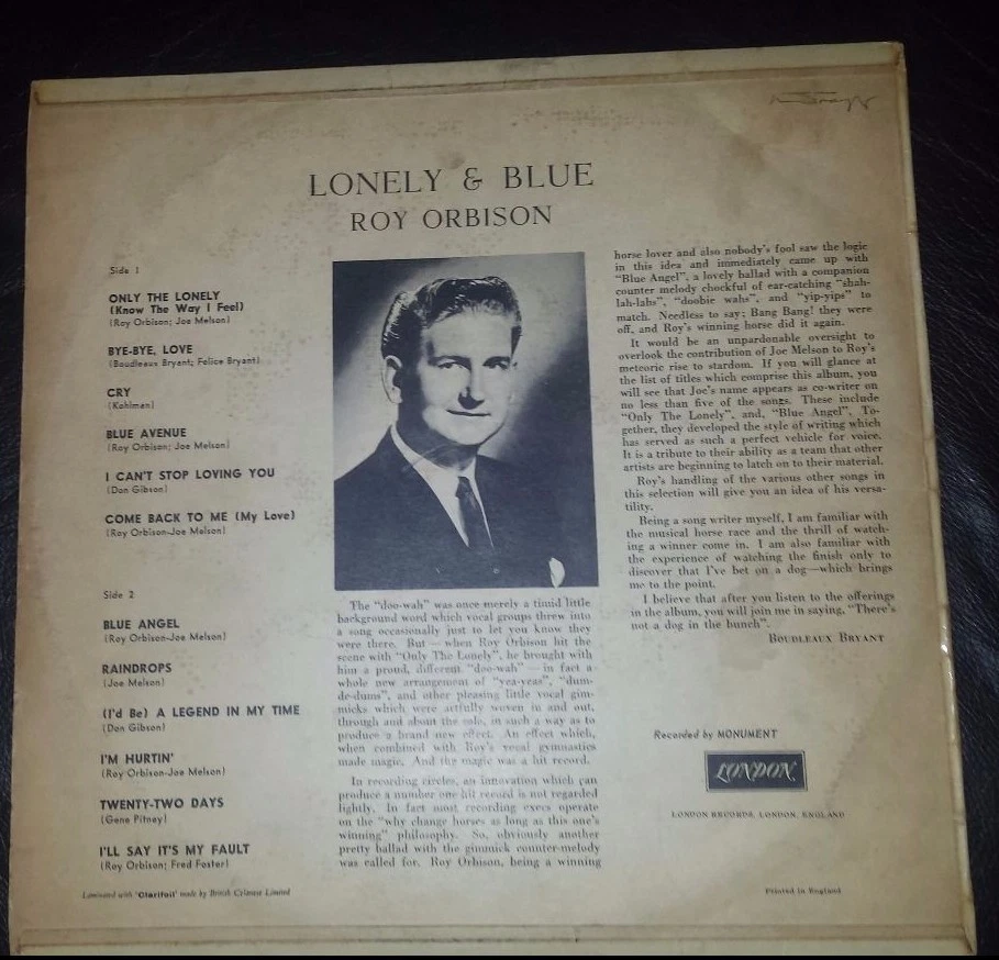 ROY ORBISON "SINGS LONELY AND BLUE" UK PRESS MONO LONDON HA-U 2342 - Image 2 of 4