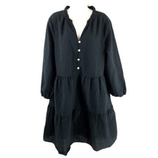 Gap Size Large Tall Tiered Peasant Dress Black Textured Gothic New With Tags