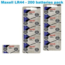 200 NEW LR44 MAXELL A76 L1154 AG13 357 SR44 303 BATTERY -FRESH NEW Exp. 2028
