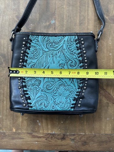 Trinity Ranch Crossbody Purse Western Tooled Turqiouse Leather Horse - Picture 14 of 15