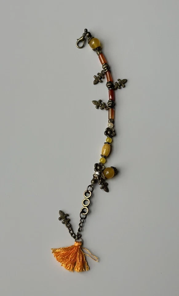 Браслет ручной работы нефрит камень бронза оранжевый ручной работы богемные ювелирные изделия новый - Изображение 2 из 4