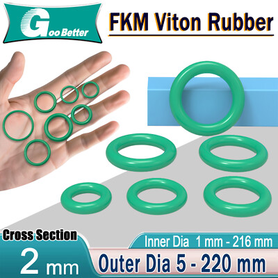 Metric FKM Rubber O Ring Seals 2mm Cross Section 1mm-216mm ID Oil Resistant