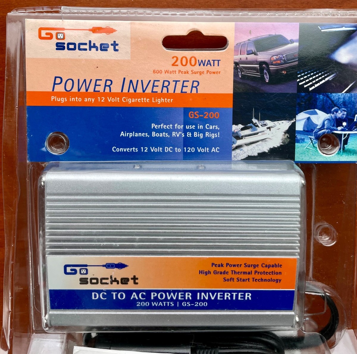 Go Socket 200 Watt Power Inverter 12 Volt DC to 120 AC Cars RV 