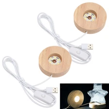 2pcs LED Cool White Luminous Base Night Light Crystals Ball Display Stand Lamp
