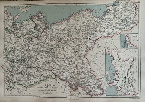 1872 Prussia Hand Coloured Original Antique Map By W.G. Blackie