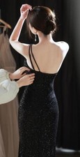 Women Slim Fit Side slit Sleeveless Sequins Cocktail Party Evening Long dress